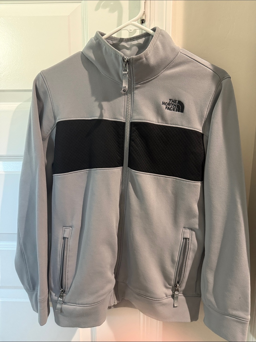 The North Face Light Gray Fleece Jacket with Black Chest Panel